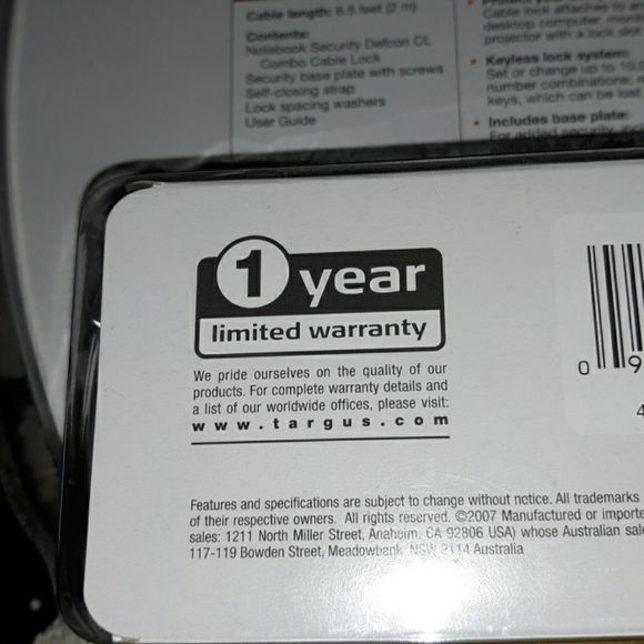 Targus Defcon CL Cable Lock for Computer‎ Laptop - Picture 3 of 3